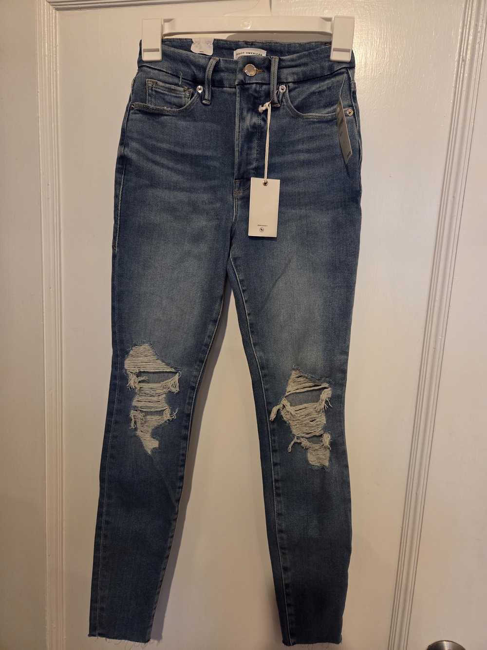 Good American Women's Distressed Skinny Jeans - Medium Blue
